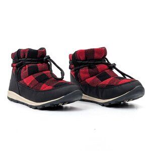 Sorel Women Whitney Short Lace up Snow Red Plaid Fabric Ankle Boots sz 9